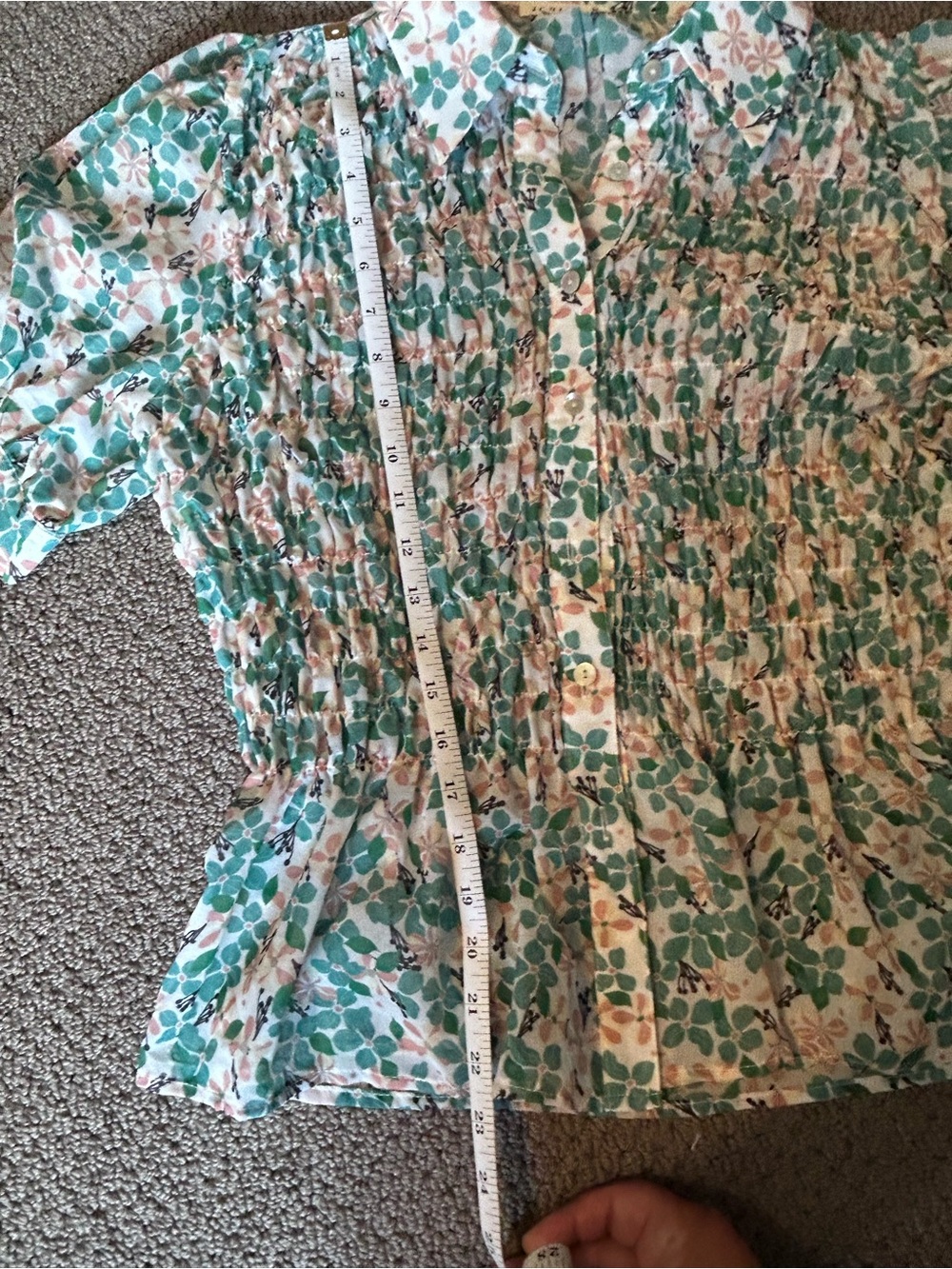JODIFL Green & Pink Smocked Floral Peplum Blouse - Picture 10 of 11